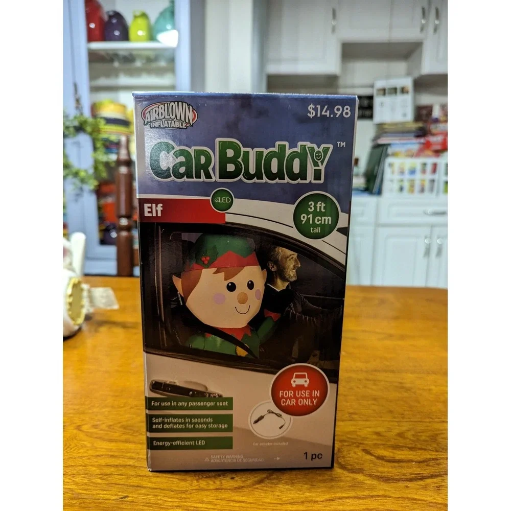 Gemmy Airblown Inflatable Elf Car Buddy 3 Ft Energy Efficient LED Christmas